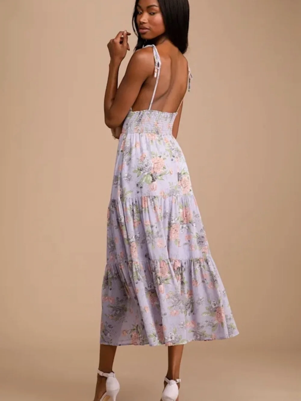 Lulu's Everlasting Sight Lavender Floral Print Tie-Strap Midi Dress - Picture 2 of 7